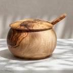 Olive Wood Condiment Jar with Spoon & Lid