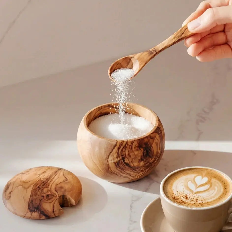 Olive Wood Condiment Jar with Spoon & Lid